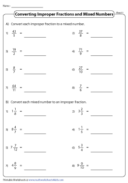 Converting between Improper Fractions and Mixed Numbers