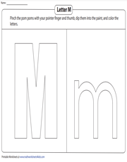 Printing Letter M with Pom Poms