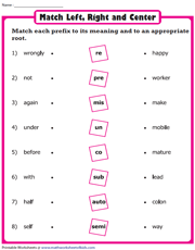 Match the Prefix with its Root Word