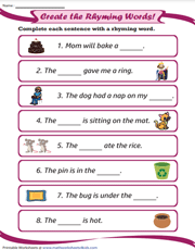 Complete sentences with Rhyming Words