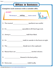 Suffixes & Prefixes in Sentences