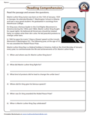 Reading Comprehension | Martin Luther King