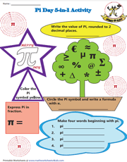 Pi Day Fun Activity Worksheet | 5-in-1 Activity