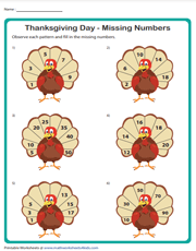 Thanksgiving Missing Numbers | Pattern