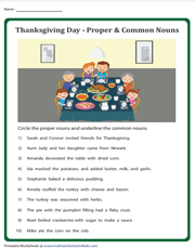 Thanksgiving themed Proper and Common Nouns