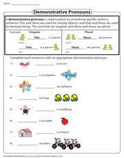 Completing Sentences with Demonstrative Pronouns